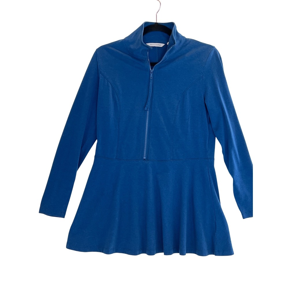 Soft Surroundings Teal Blue Peplum Quarter Zip Long Sleeve Top Small